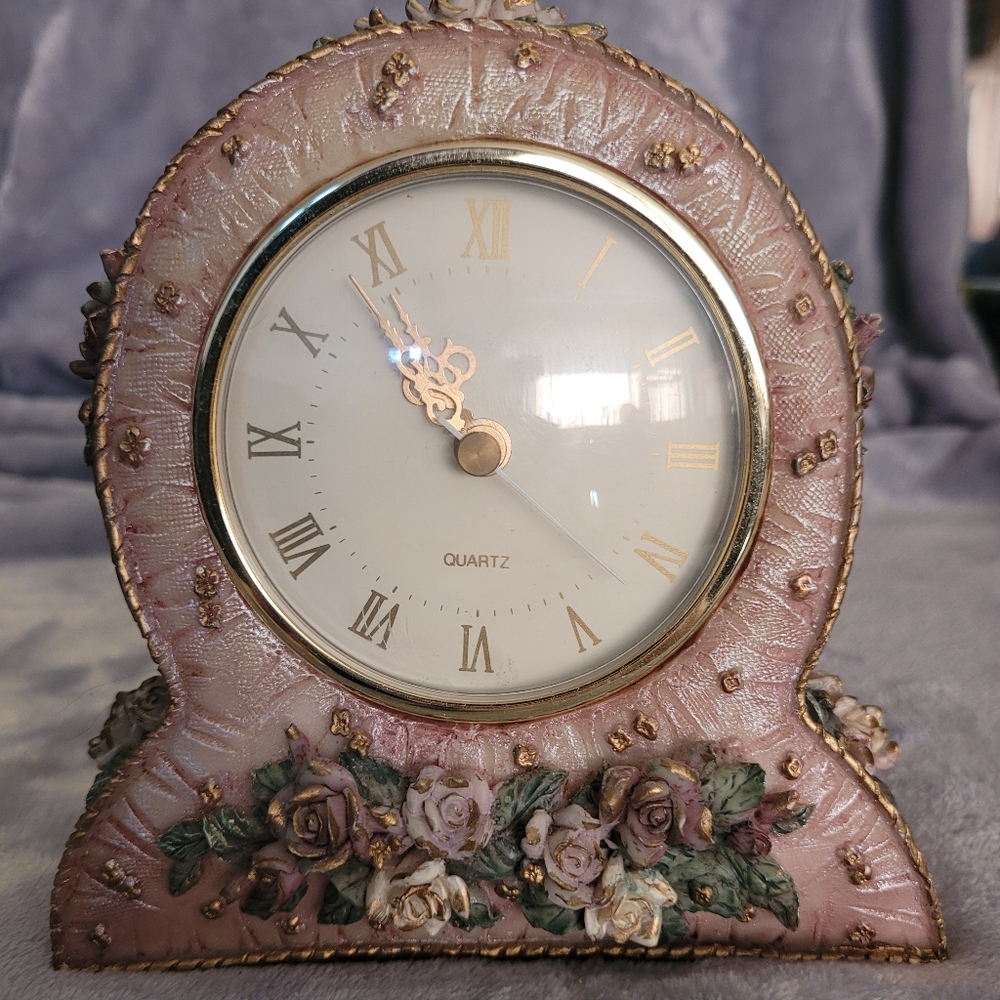 Vintage Ganz  Pink Floral Clock